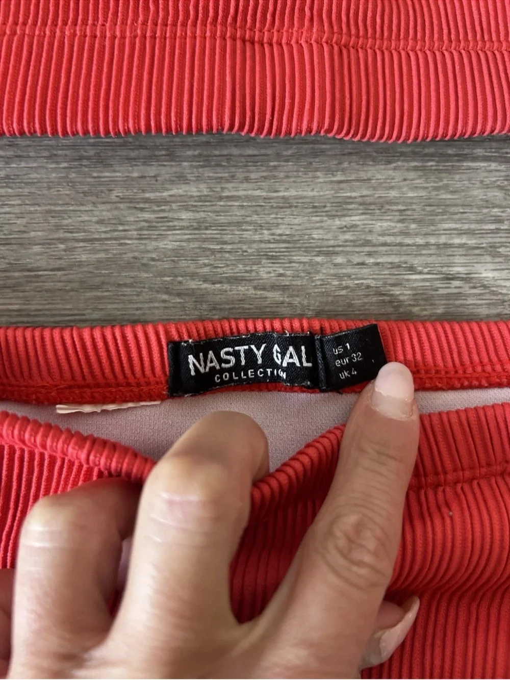 Nasty Gal Ribbed Red High Waist Bikini Set XS High Cut Scoop Neck